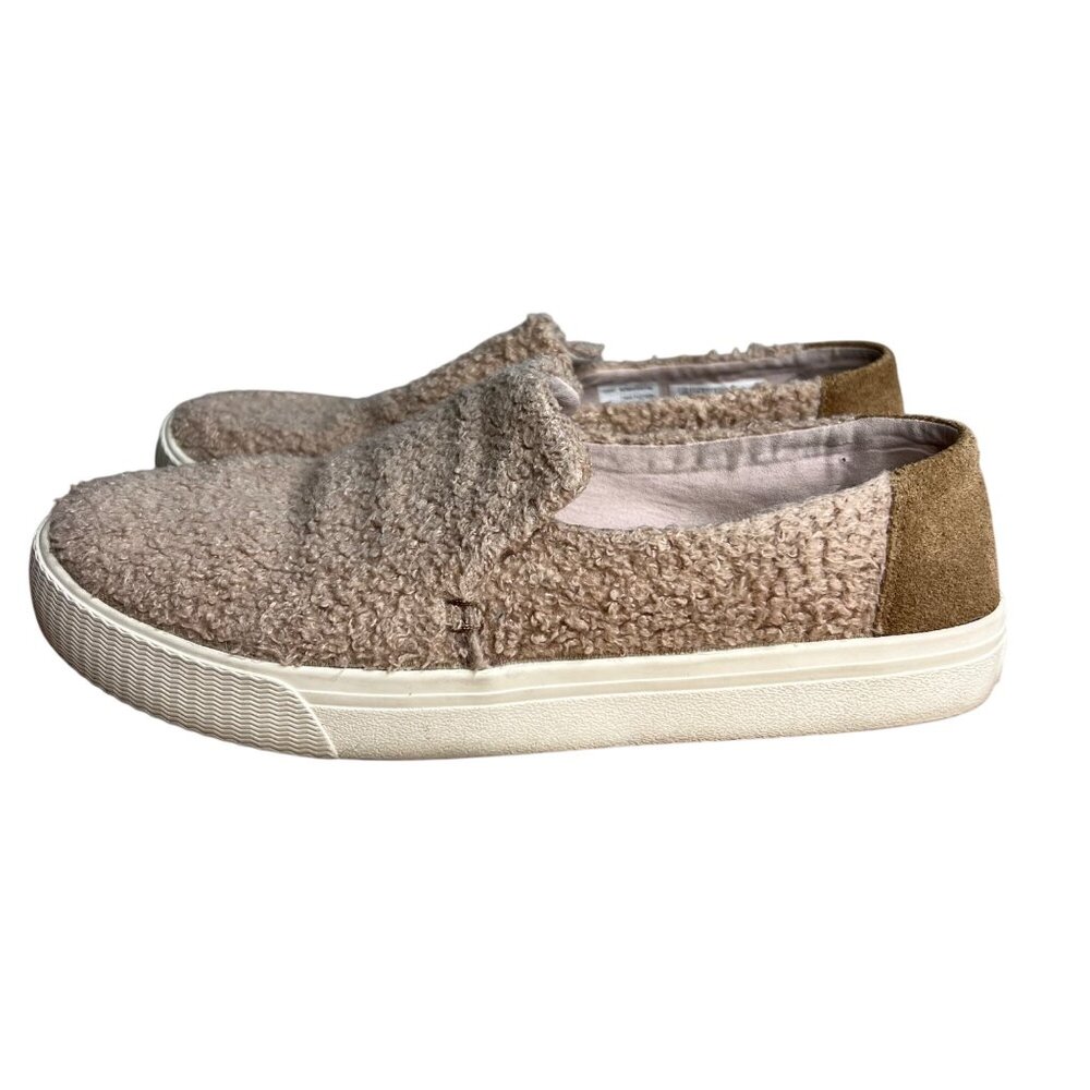 Toms Sunset Faux Sherling‎ Slip On Shoes Womens 9.5 Fuzzy Teddy Tan